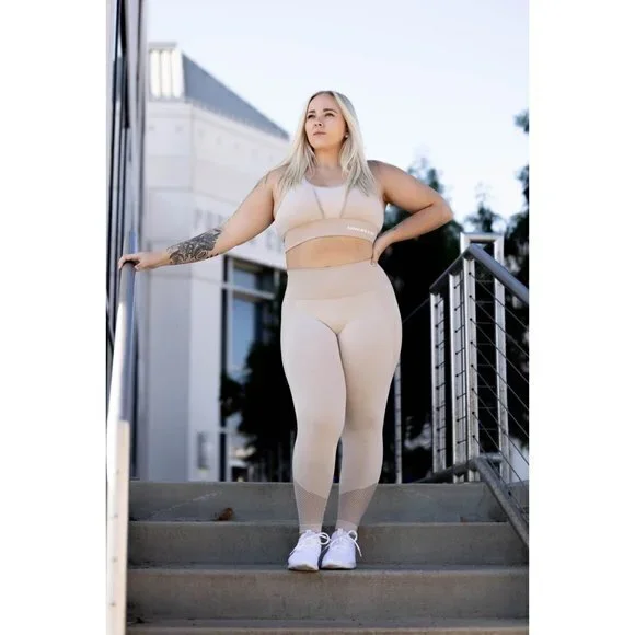 Vital Textured Compression Mesh seamless Tan Leggings Size M RefJ020-2 - Picture 2 of 11